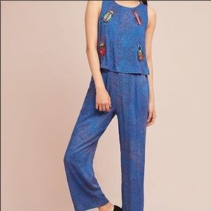 Anthropologie Blue Jumpsuit with Insect beading